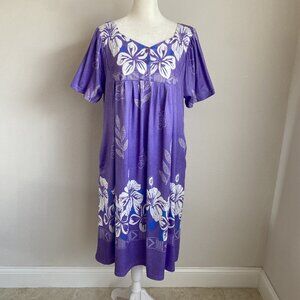 Udforsk Womens L Large House Dress Purple Floral Short Sleeve Pockets